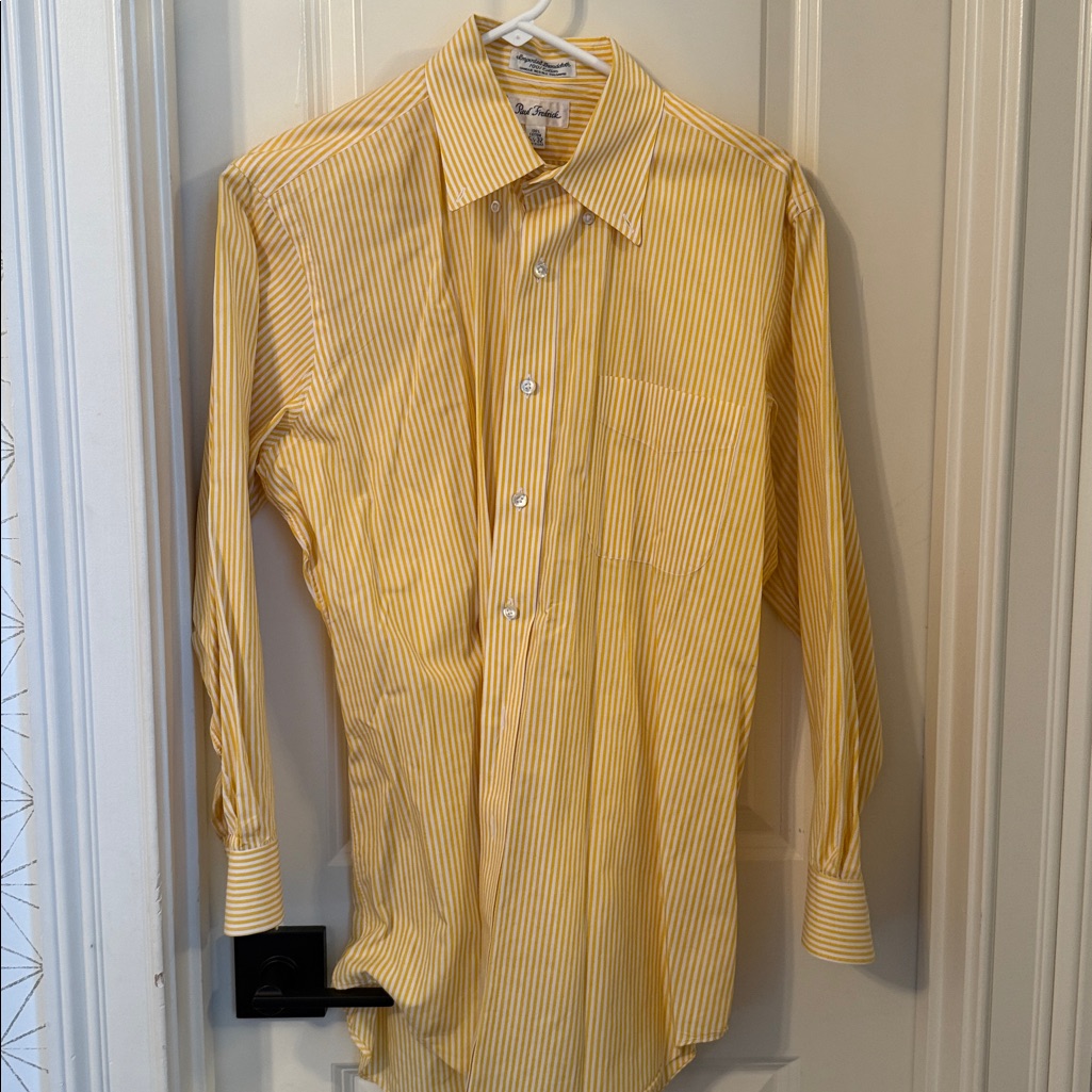 Vintage Paul Fredrick Yellow And White Striped Button-Down Casual Shirt